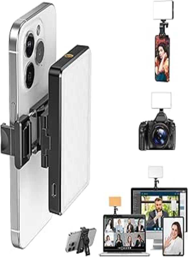 CAMOLO Selfie Light, 120 LED Video Light with Clip and Phone Holder, Ring Light Mobile Phone, 2500-9000 K, 3 Light Modes and Brightness, 10-Level CRI95+ Panel Light for Phone, Tablet/Laptop, Zoom